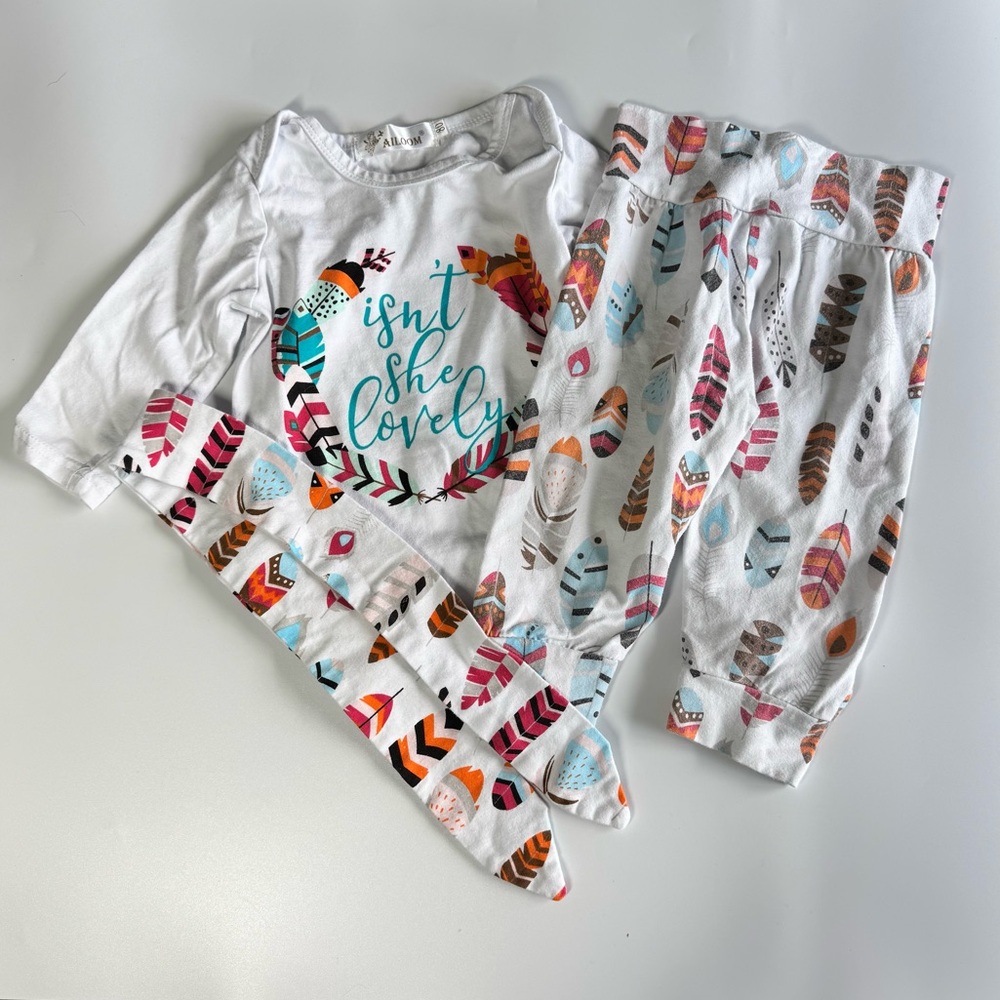 Baby Girl Outfit Size 6 Months Isn’t She Lovely Feathers Headband Fall Ailoom